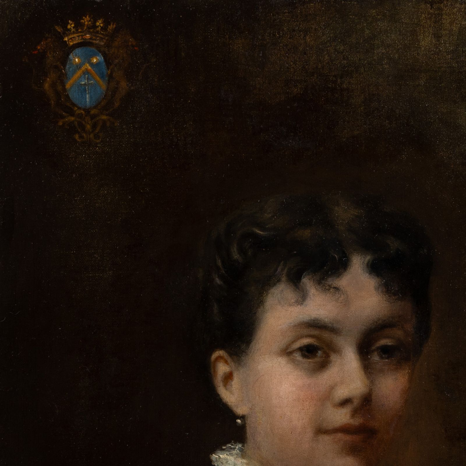 Portrait d'Alice de Retz - Peinture à l'huile française du XIXe siècle avec armoiries photo Art