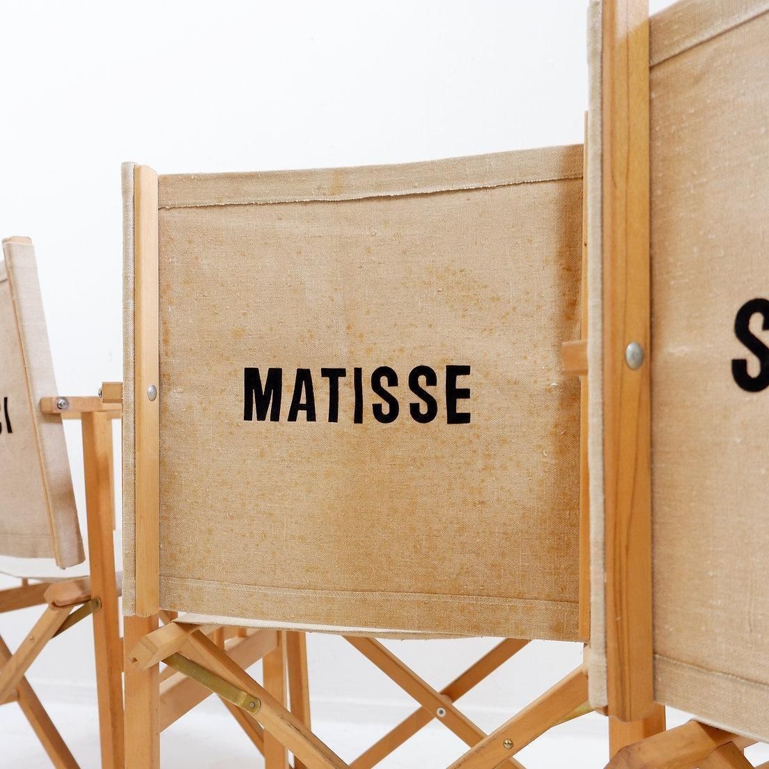 876.0 Set Of Four Mid Century Modern Folding Chairs In Oak & Canvas photo