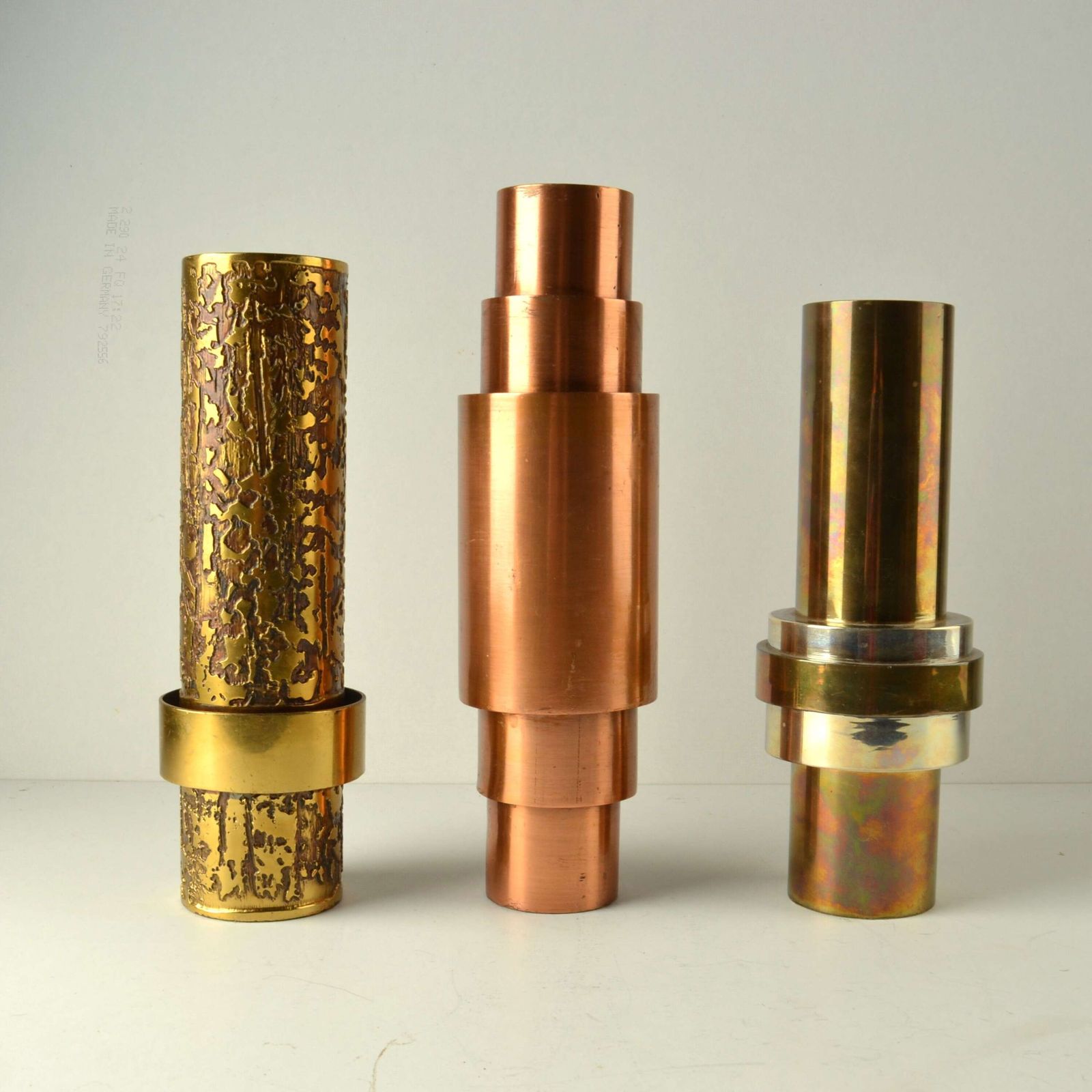 Set Of Sculptural Cylinder Brass Vases, Germany 1970's photo Home Decor