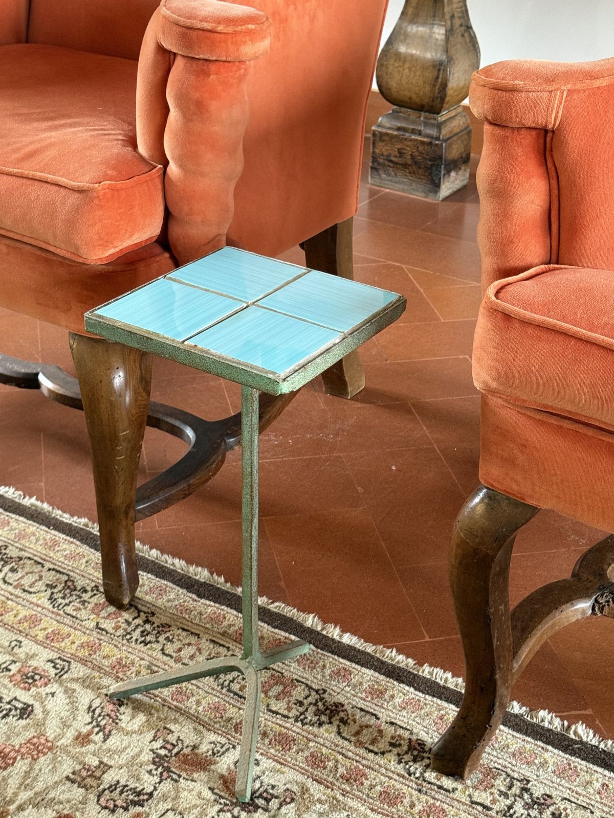 Modern Azure Iron And Tiles Side Table, France 1960s photo for sale