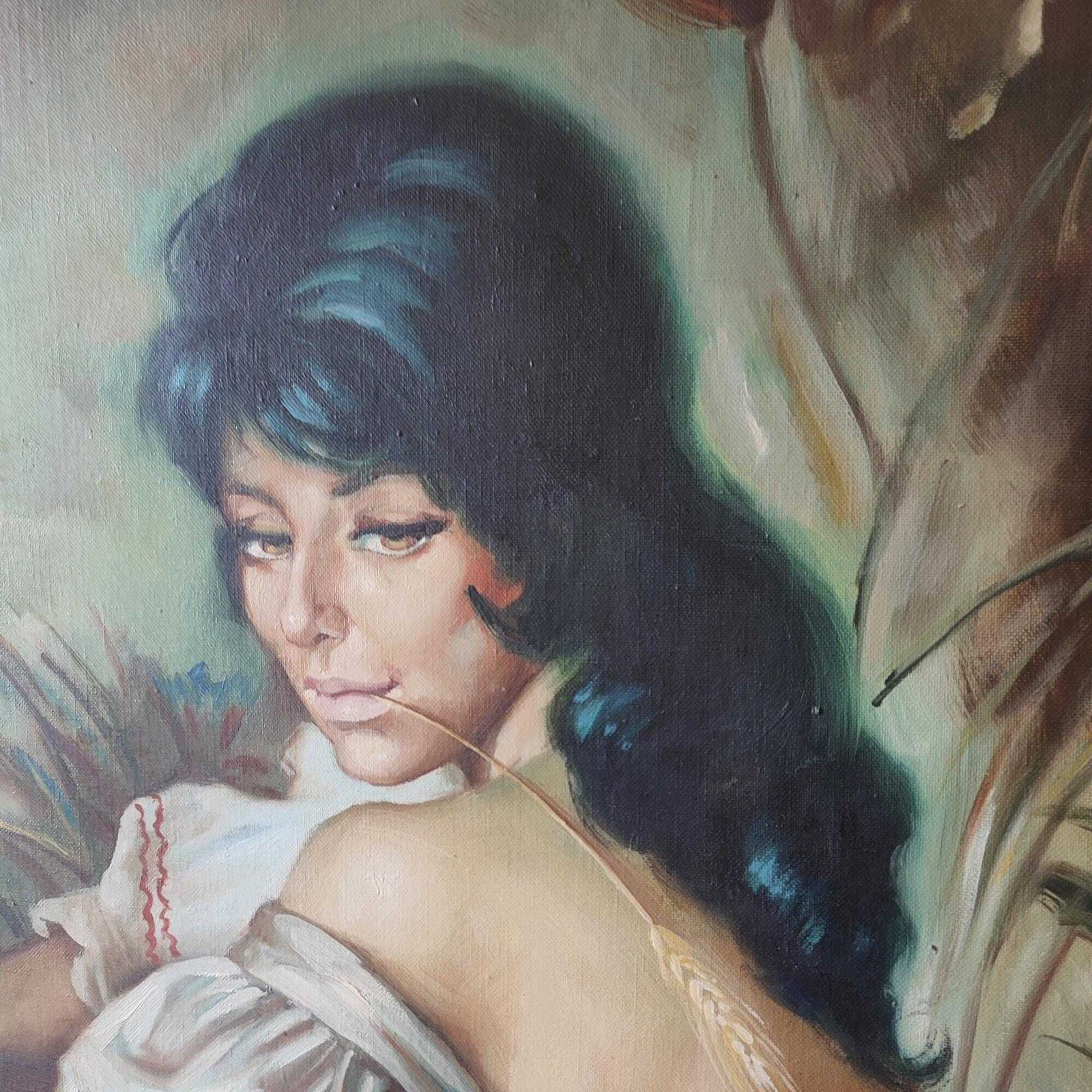 Large Vintage Framed Oil Painting After Francisco Ribera Gypsy Lady With Wheat/Gitana Signed Tono photo 950.0