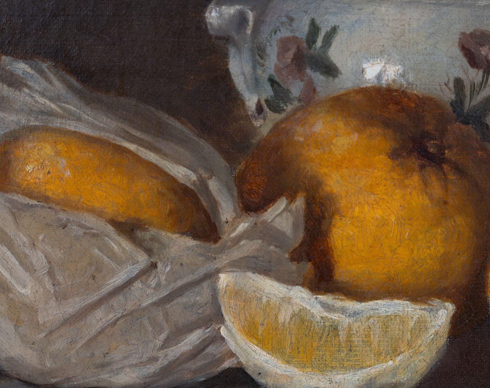 Original Antique French 19th Century Still Life Painting On Canvas, Signed – Oranges photo for sale