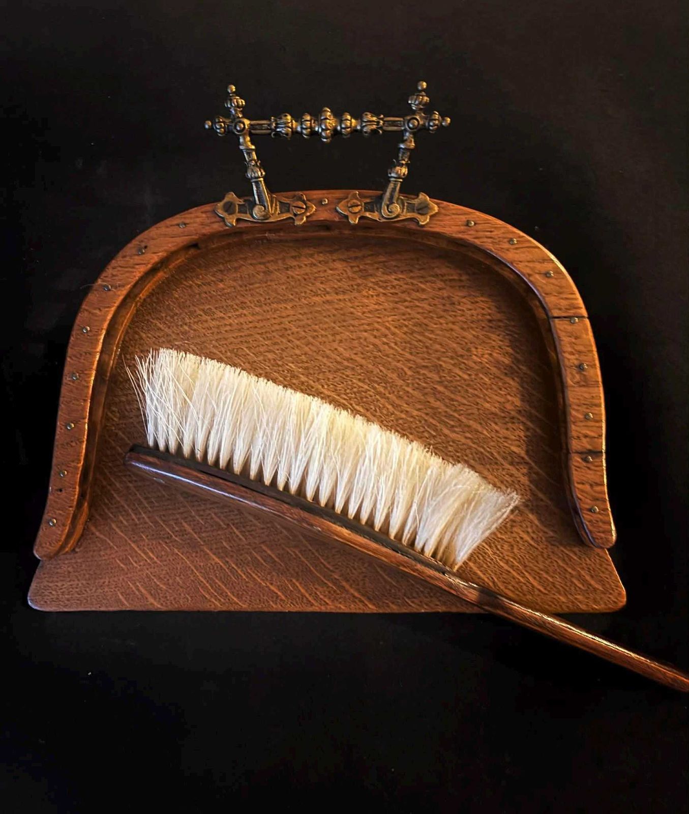 Antiek Engels Kruimelset: Houten Tafelschep En Borstel, Edwardiaans photo 256.0