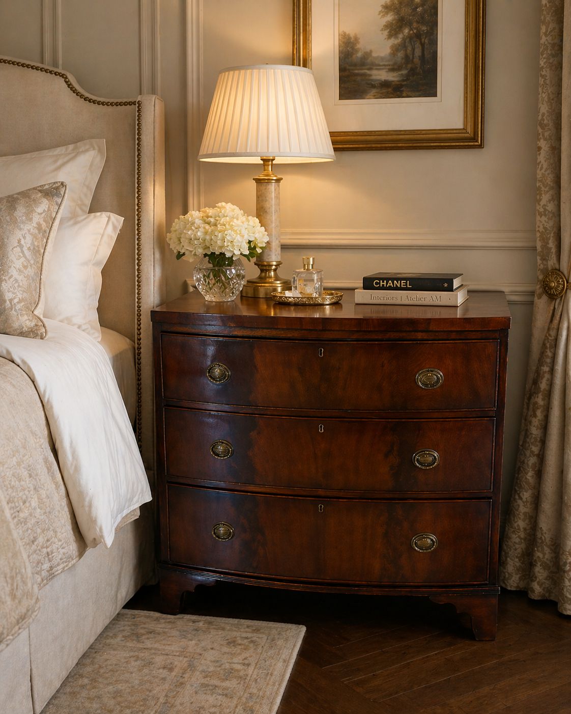 Antique 19th Century Bow Front Chest Of Drawers Figured Mahogany Brass Handles photo furniture