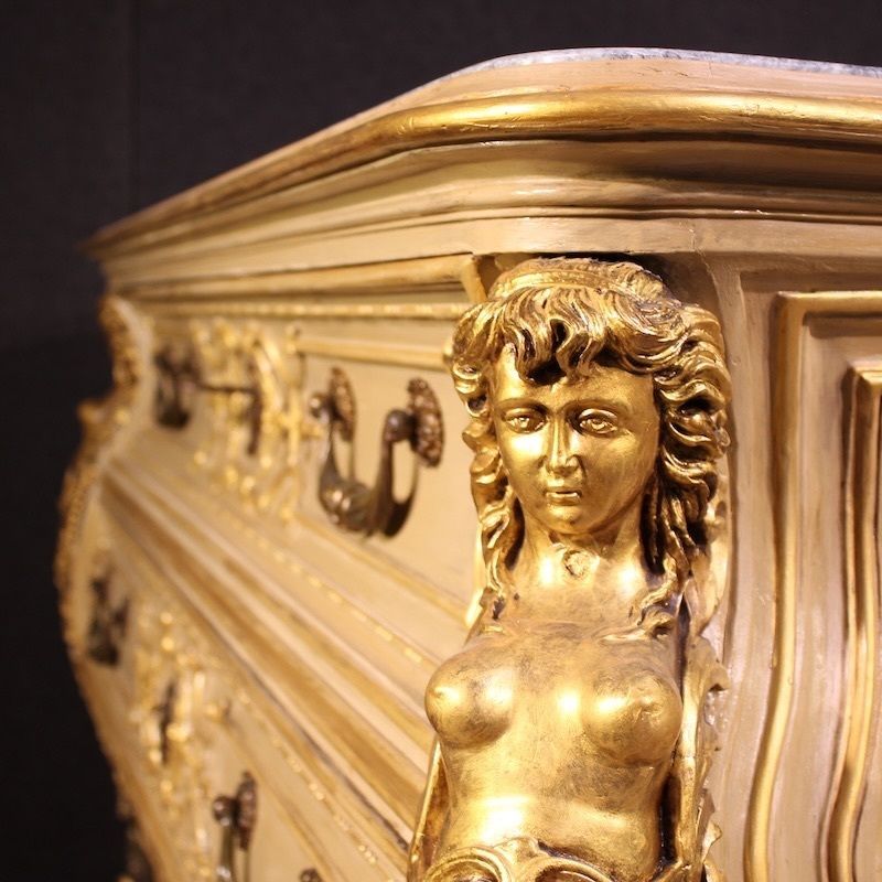 photo for sale 20th Century Lacquered And Gilded Italian Chest Of Drawers