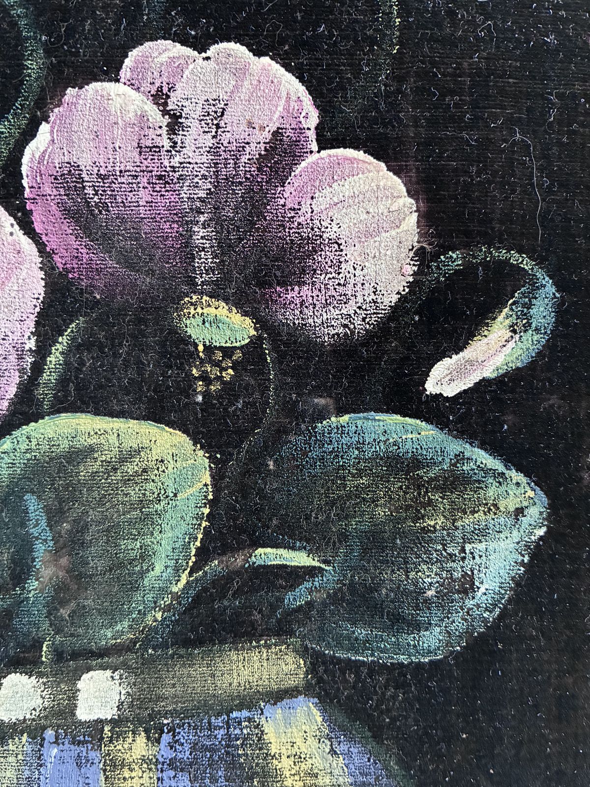 Art Set Vintage Original Velvet Flower Oil Painting, Pair Of Flower Still Life Art photo