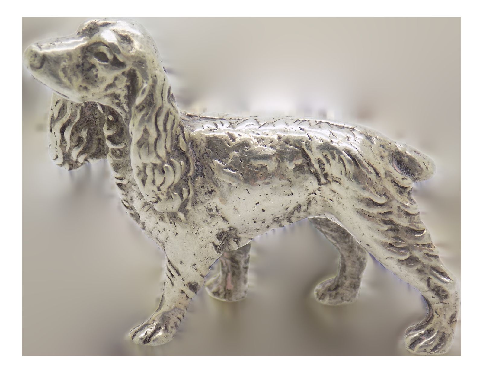 Vintage Italian Handmade Genuine Silver Cocker Spaniel Dog Figurine, 1960s