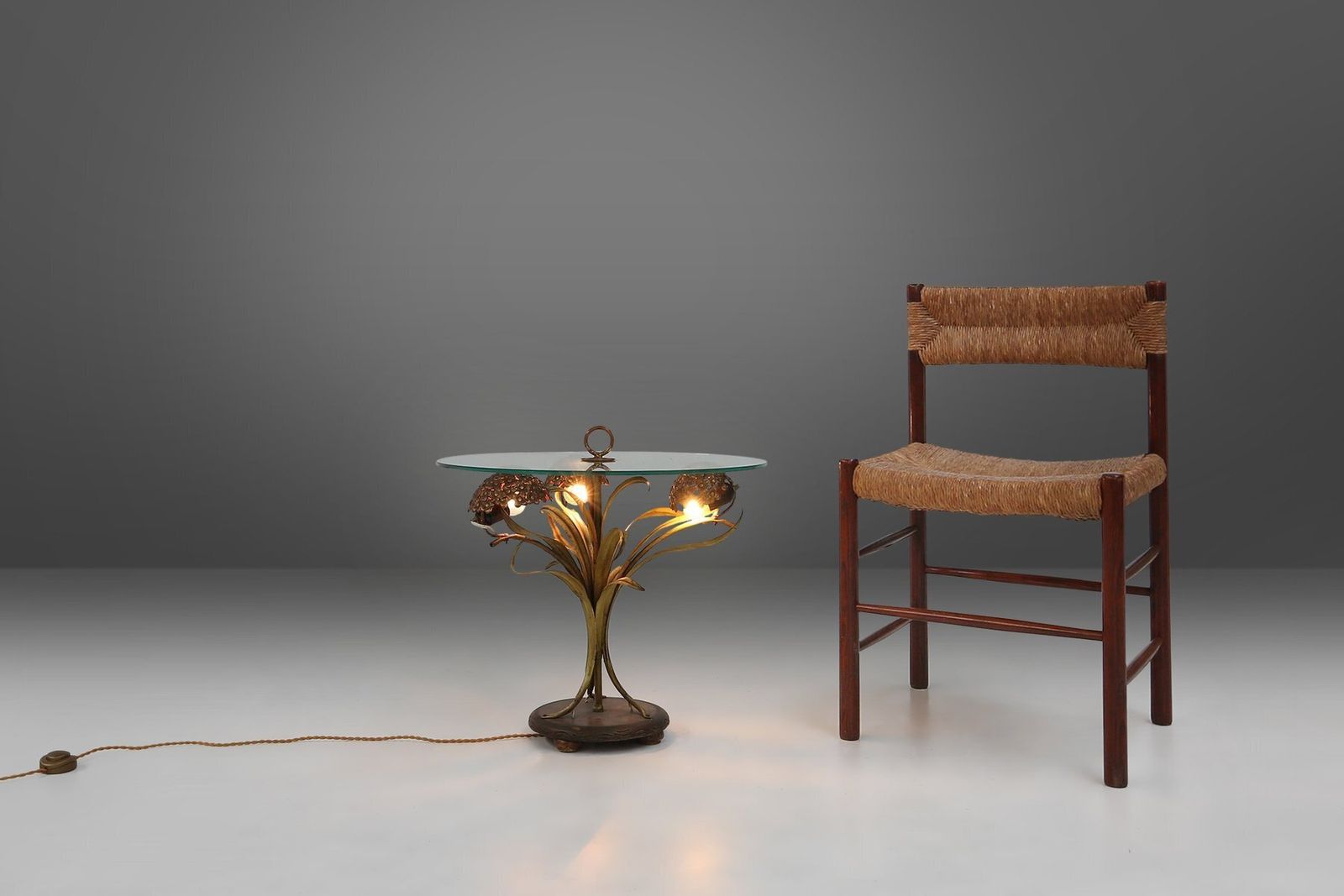 Hollywood Regency French Coffee Table With Lightning In Brass Flowers, 1950s photo 1247.0
