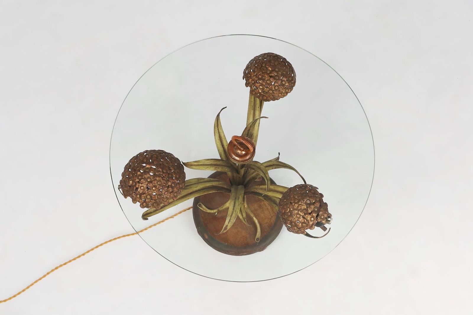photo for sale Hollywood Regency French Coffee Table With Lightning In Brass Flowers, 1950s