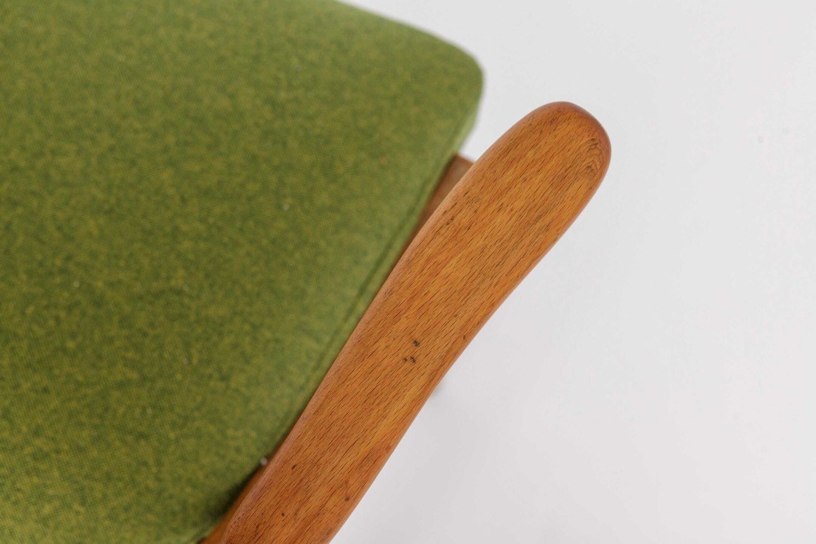Vintage Armchair 1950s Germany, Beech Wood Chair, Restored & Reupholstered, Light Green Seat, Mid Century Modern photo vintage