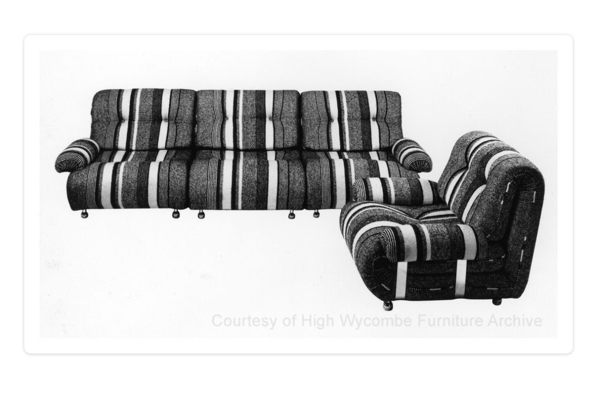 photo for sale Mid Century G Plan Duo Modular Armchairs/Sofa Geometric Brown Chevron Pattern Retro Mcm