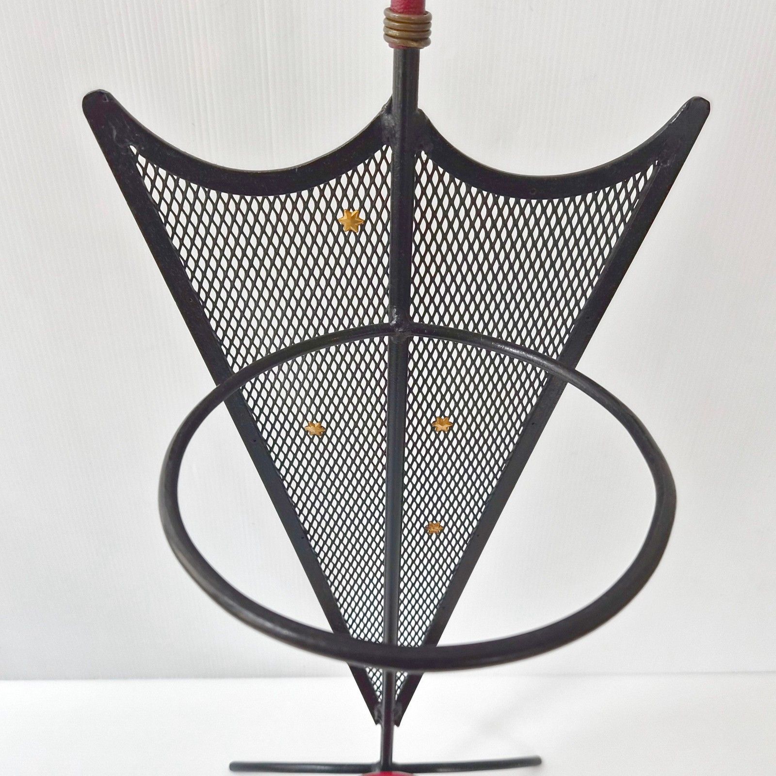 Vintage 1950s Metal Leather & Ceramic Burgundy Umbrella Stand 50s Rockabilly photo vinterior