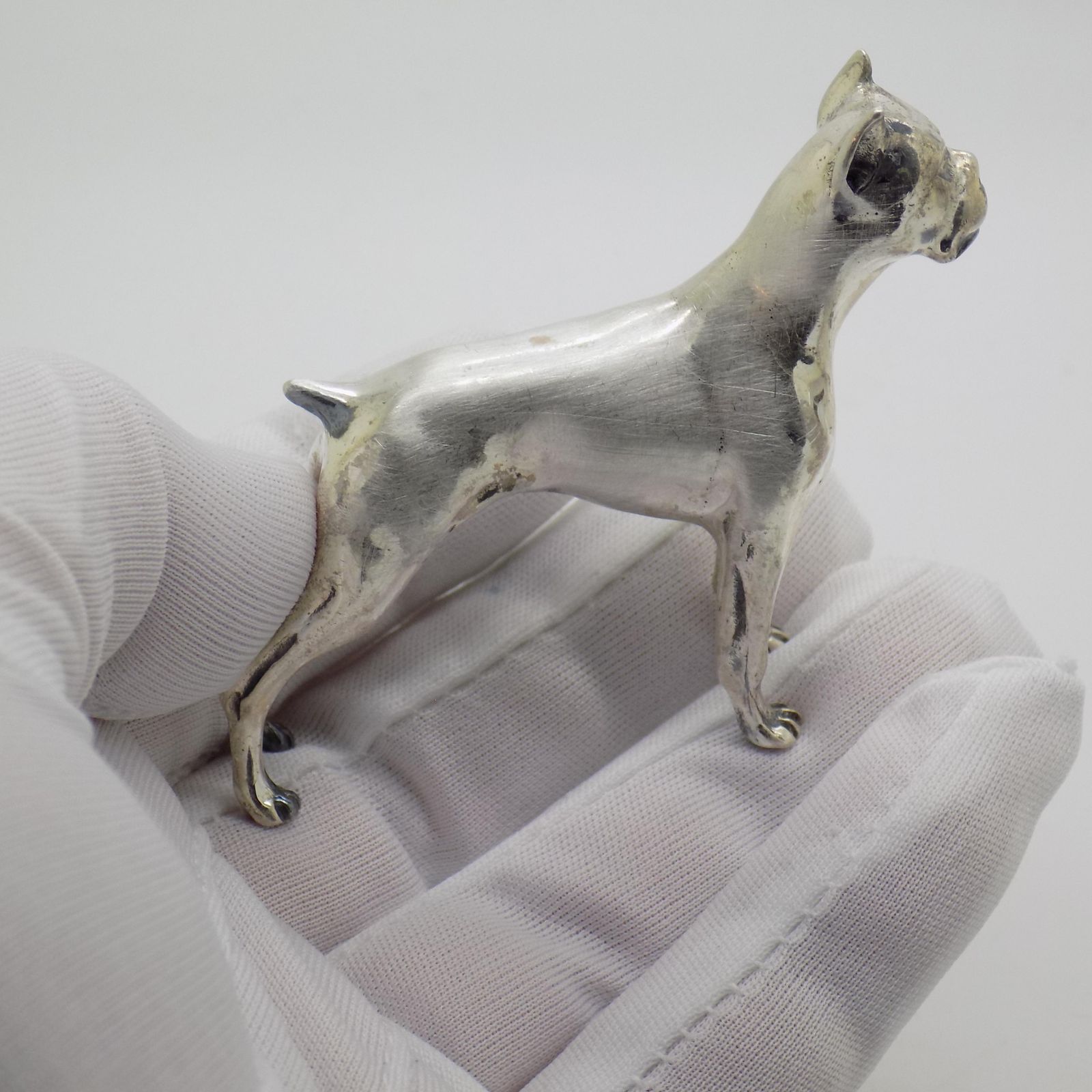 Large Vintage Italian Handmade Sterling Silver Boxer Dog, Tuscany, Italy, 1970s photo furniture