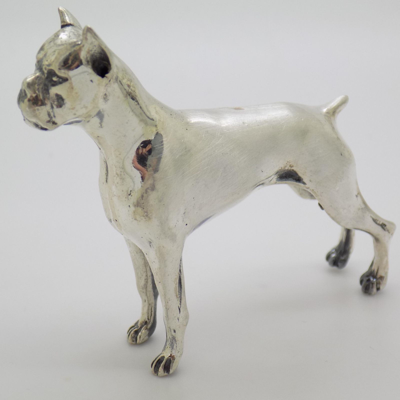 Large Vintage Italian Handmade Sterling Silver Boxer Dog, Tuscany, Italy, 1970s photo Art