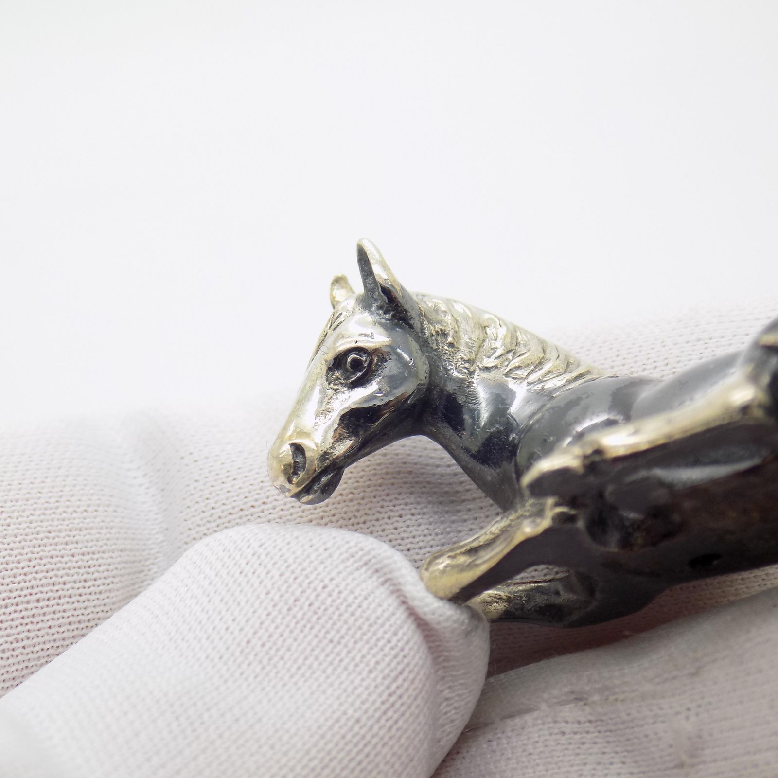 Vintage Italian Handmade Genuine Silver Saturno Branded Sitting Horse Figurine, 1980s photo buy