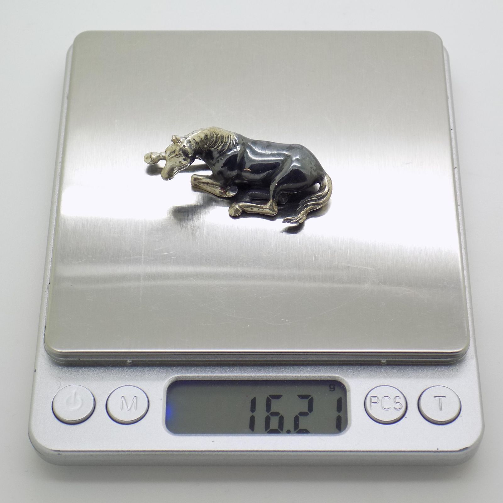 photo furniture Vintage Italian Handmade Genuine Silver Saturno Branded Sitting Horse Figurine, 1980s