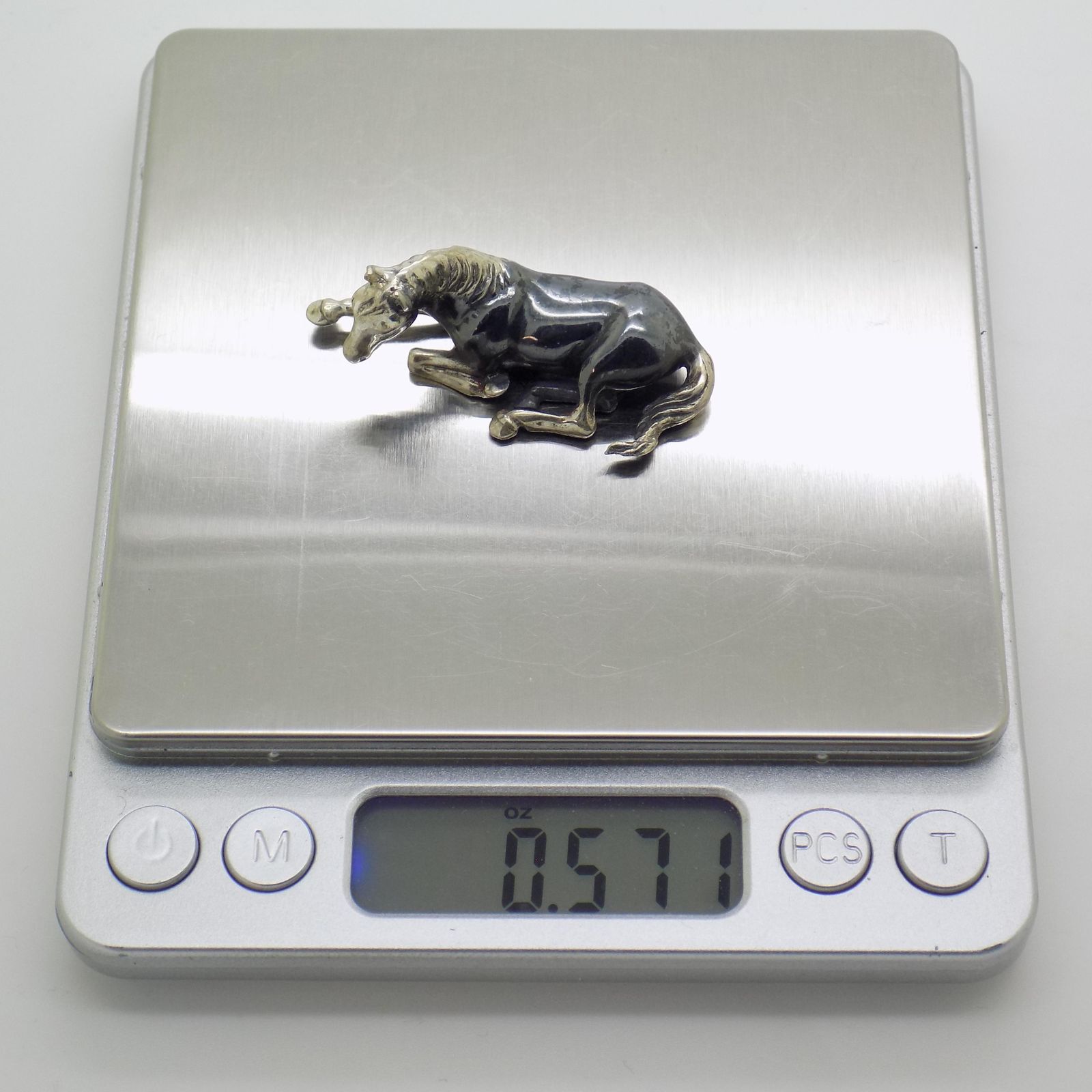 photo for sale Vintage Italian Handmade Genuine Silver Saturno Branded Sitting Horse Figurine, 1980s