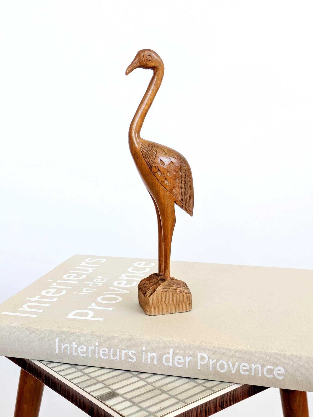 Midcentury Teak Wood Crane Sculpture, Hand Carved Bird, Scandinavian Modern Decor photo furniture