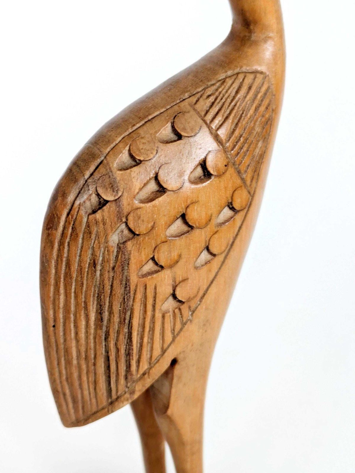Midcentury Teak Wood Crane Sculpture, Hand Carved Bird, Scandinavian Modern Decor photo buy