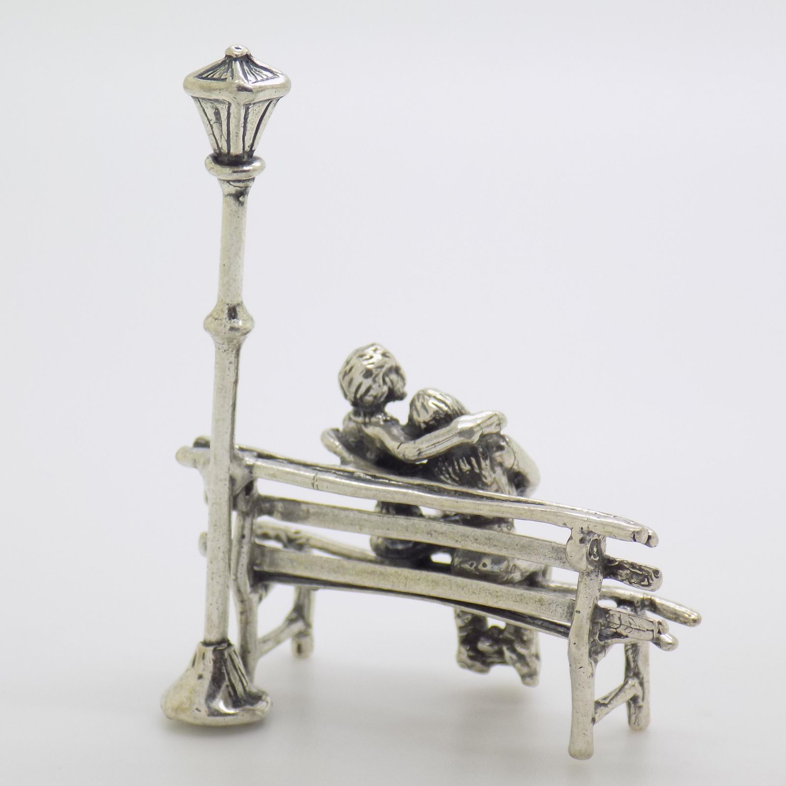 Vintage Italian Handmade Silver Lovers On Bench Figurine, Tuscany, Italy, 1980s photo 195.0