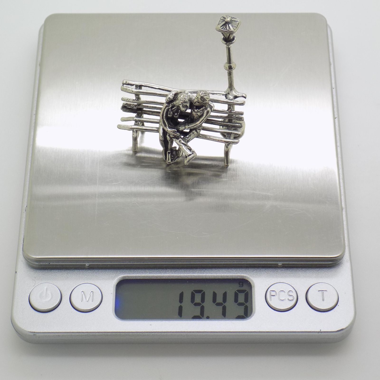 Vintage Italian Handmade Silver Lovers On Bench Figurine, Tuscany, Italy, 1980s photo vintage