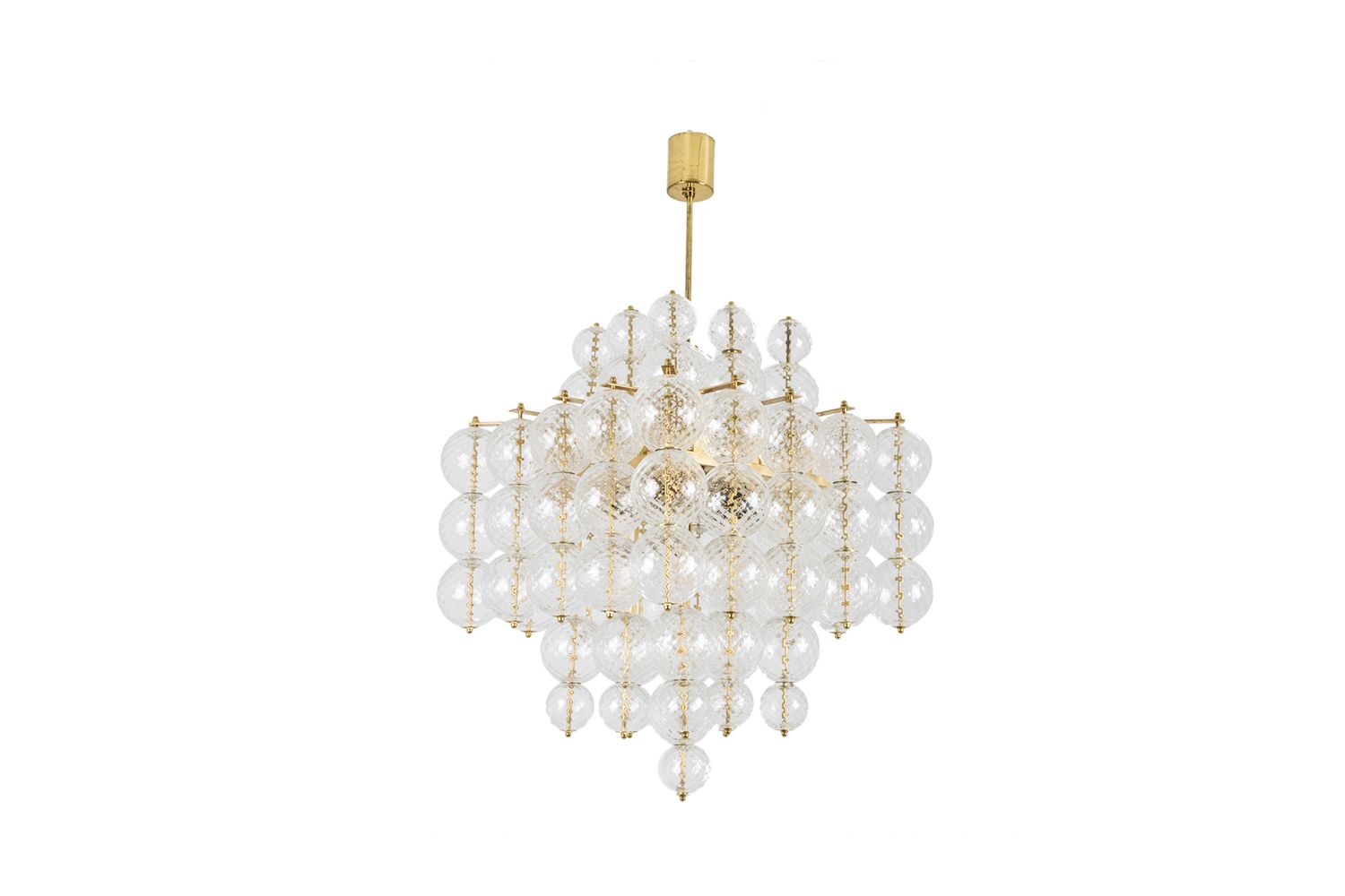 Kamenicky Senov. Chandelier Made Of Blown Glass And Gilded Brass. 1970s.