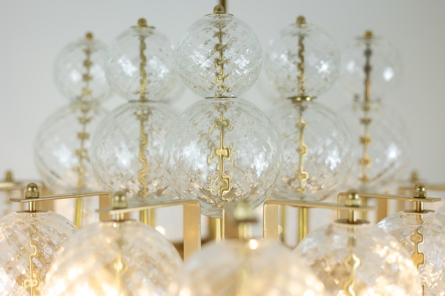 Kamenicky Senov. Chandelier Made Of Blown Glass And Gilded Brass. 1970s. photo for sale