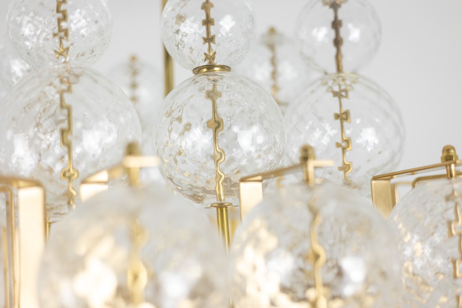 photo for sale Kamenicky Senov. Chandelier Made Of Blown Glass And Gilded Brass. 1970s.