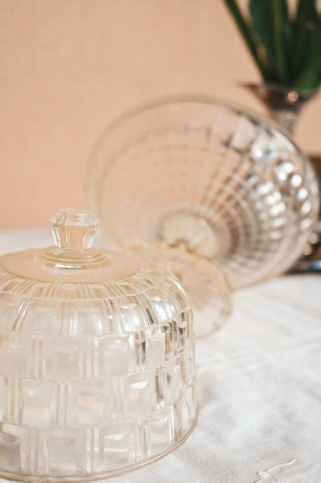 Antique Pressed Glass Cake Stand With Dome | Art Deco Dessert Display | 1920s 30s | French Vintage photo Home Decor