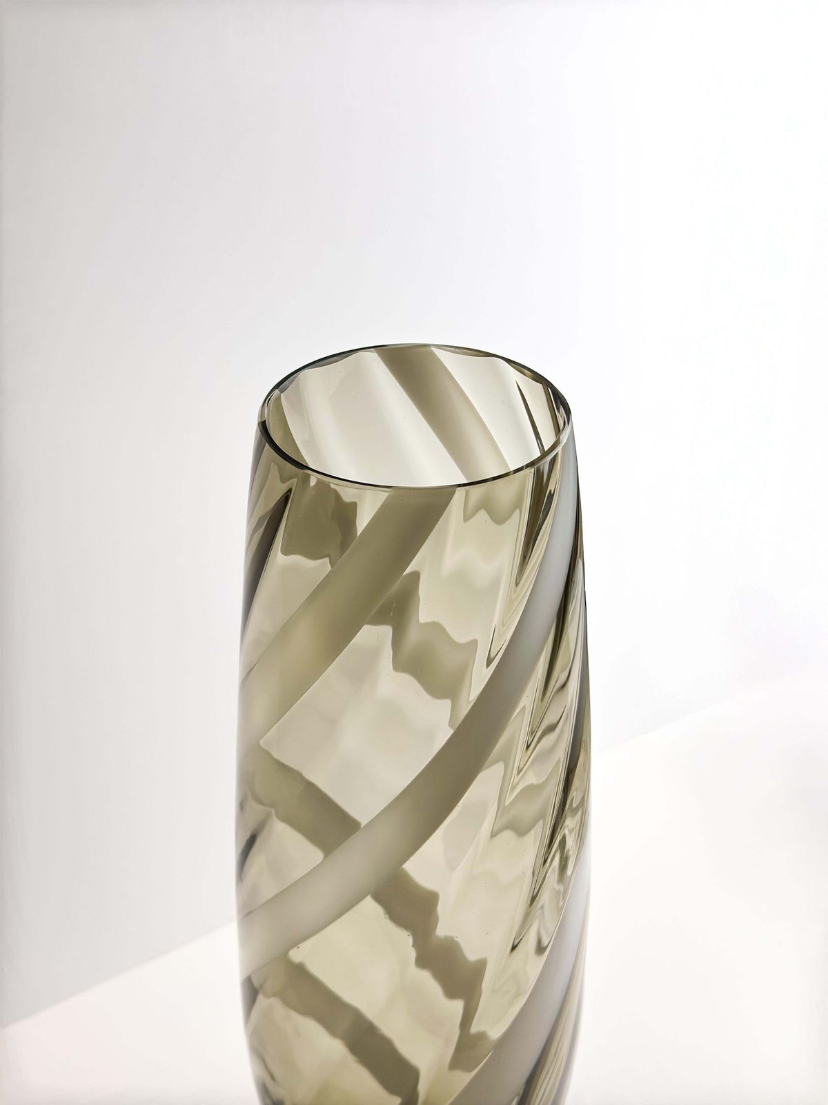 Tall Glass Floor Vase, Striped Design, Mid Century Italian 1960s photo Home Decor