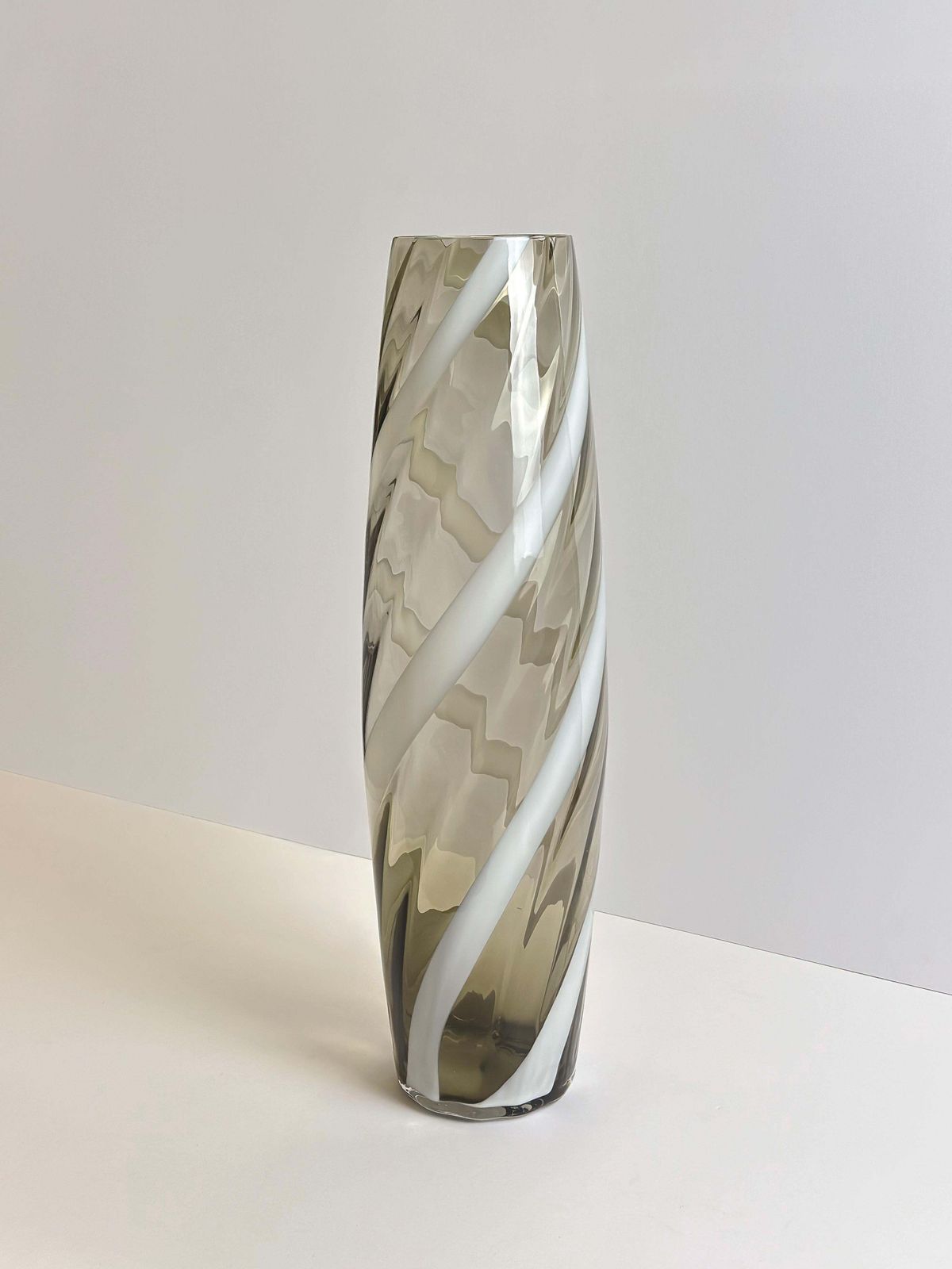 Tall Glass Floor Vase, Striped Design, Mid Century Italian 1960s photo vintage