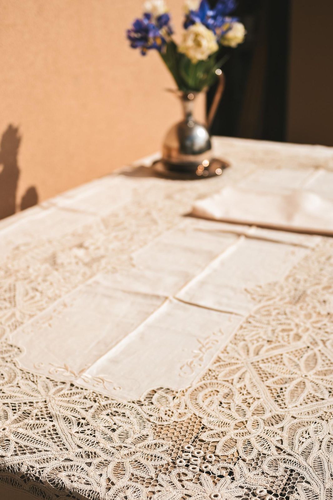 Antique Italian Linen Tablecloth Set | Renaissance Needle Lace | 12 Napkins | Ivory | Never Used photo buy