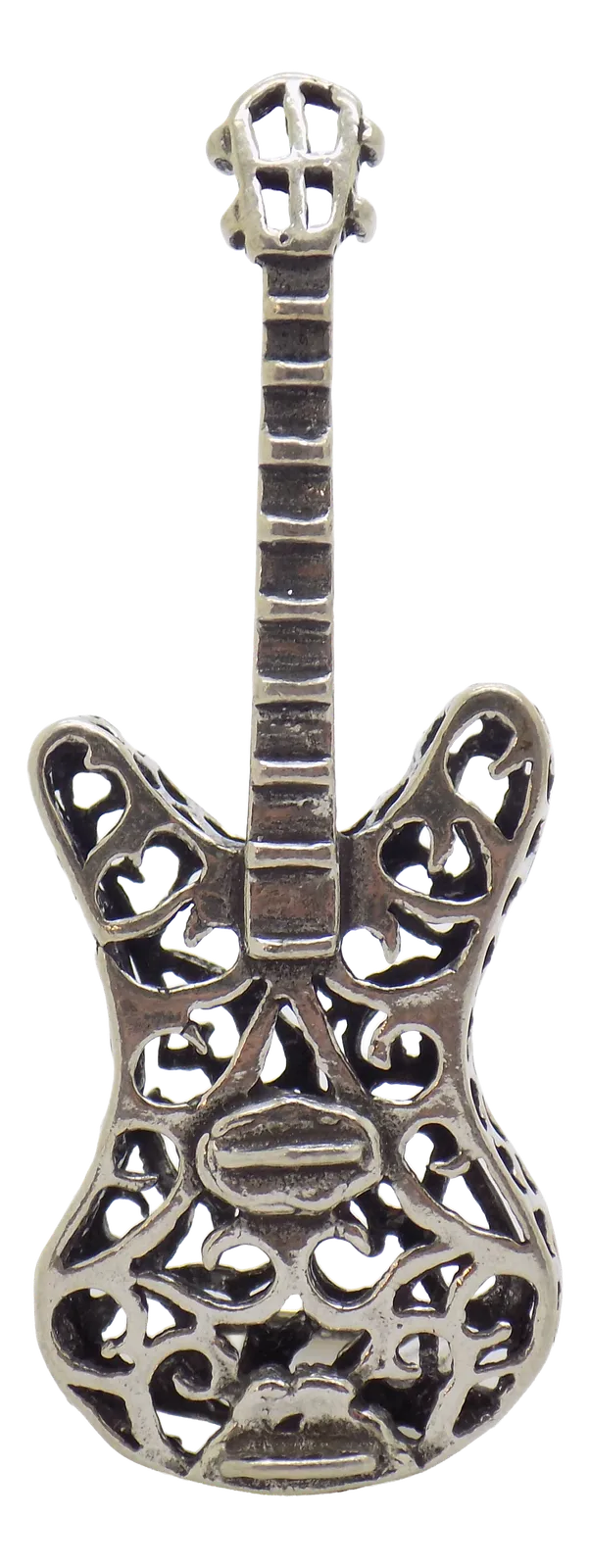 Vintage Italian Handmade Genuine Silver Electric Guitar Miniature Figurine, 1980s