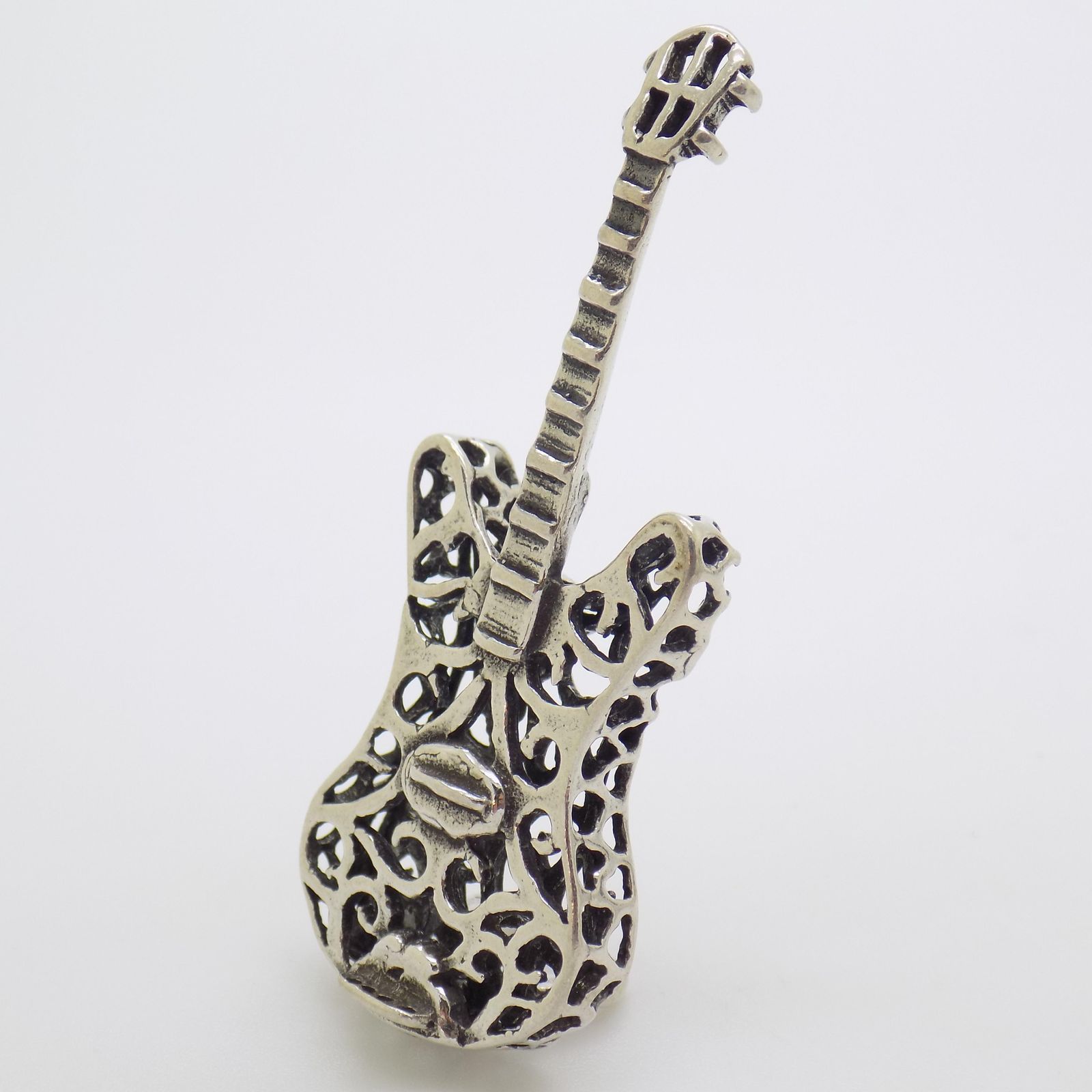 Vintage Italian Handmade Genuine Silver Electric Guitar Miniature Figurine, 1980s photo Home Decor