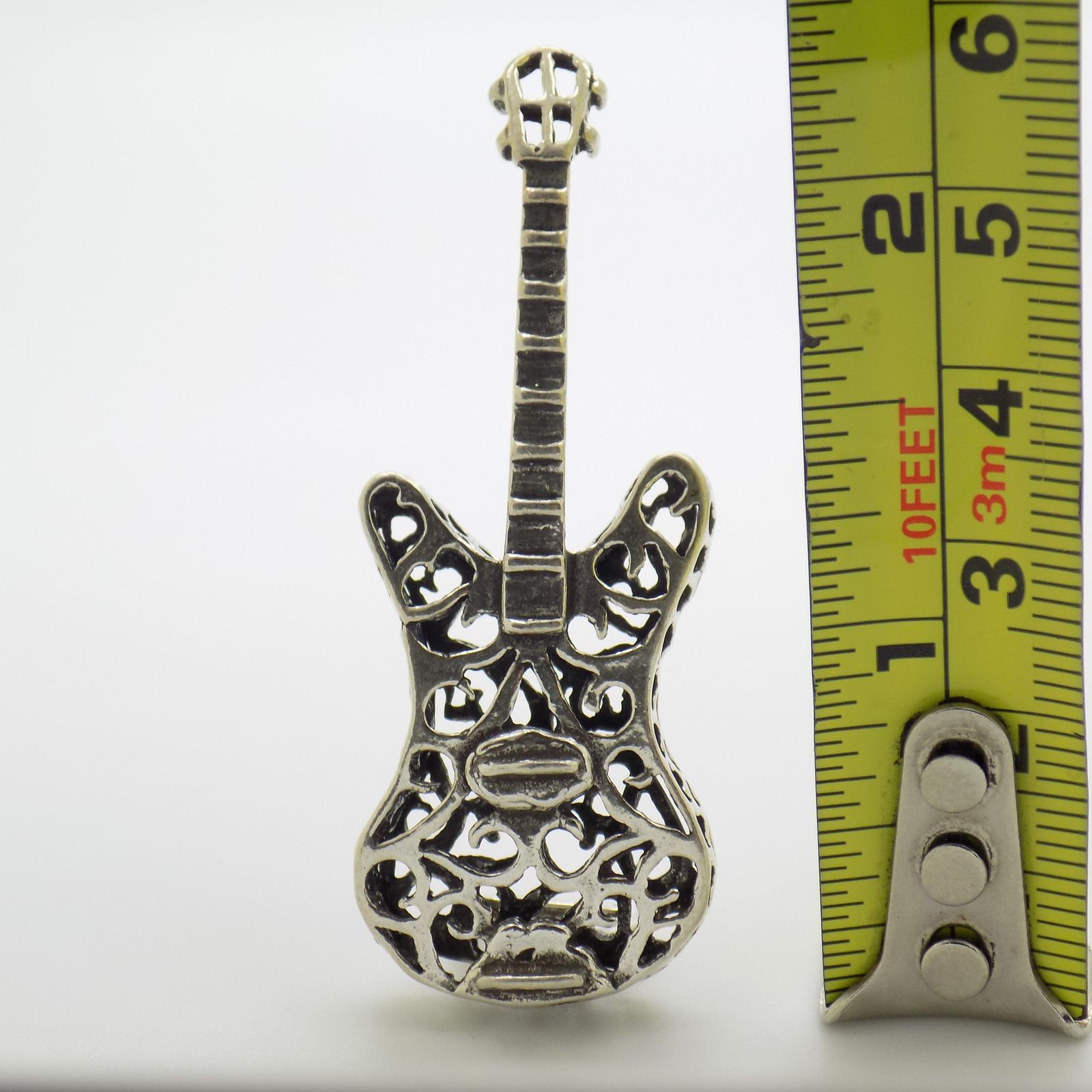 photo for sale Vintage Italian Handmade Genuine Silver Electric Guitar Miniature Figurine, 1980s