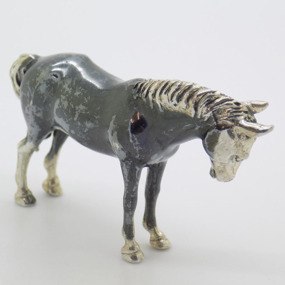 Vintage Italian Handmade Genuine Silver Saturno Branded Darkened Horse Figurine, 1980s photo Art