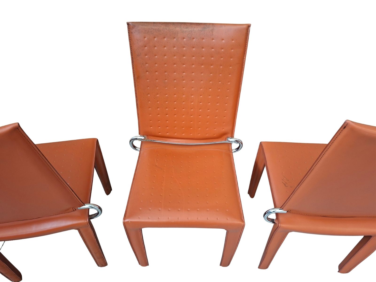 Set Di 4 Sedie Design In Cuoio Arancione E Ferro Vintage photo 911.69