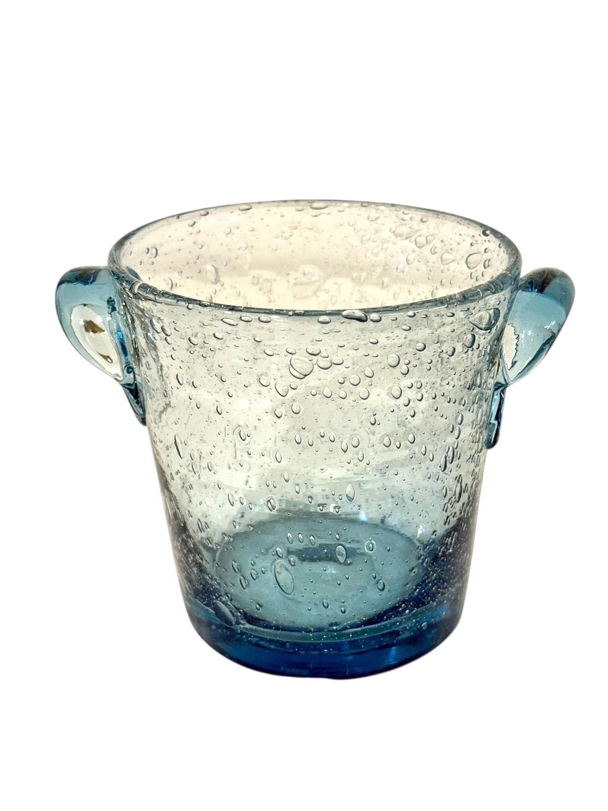 Biot Blue Bubble Glass Ice Bucket, Hand Blown, Coastal Design, France photo Home Decor