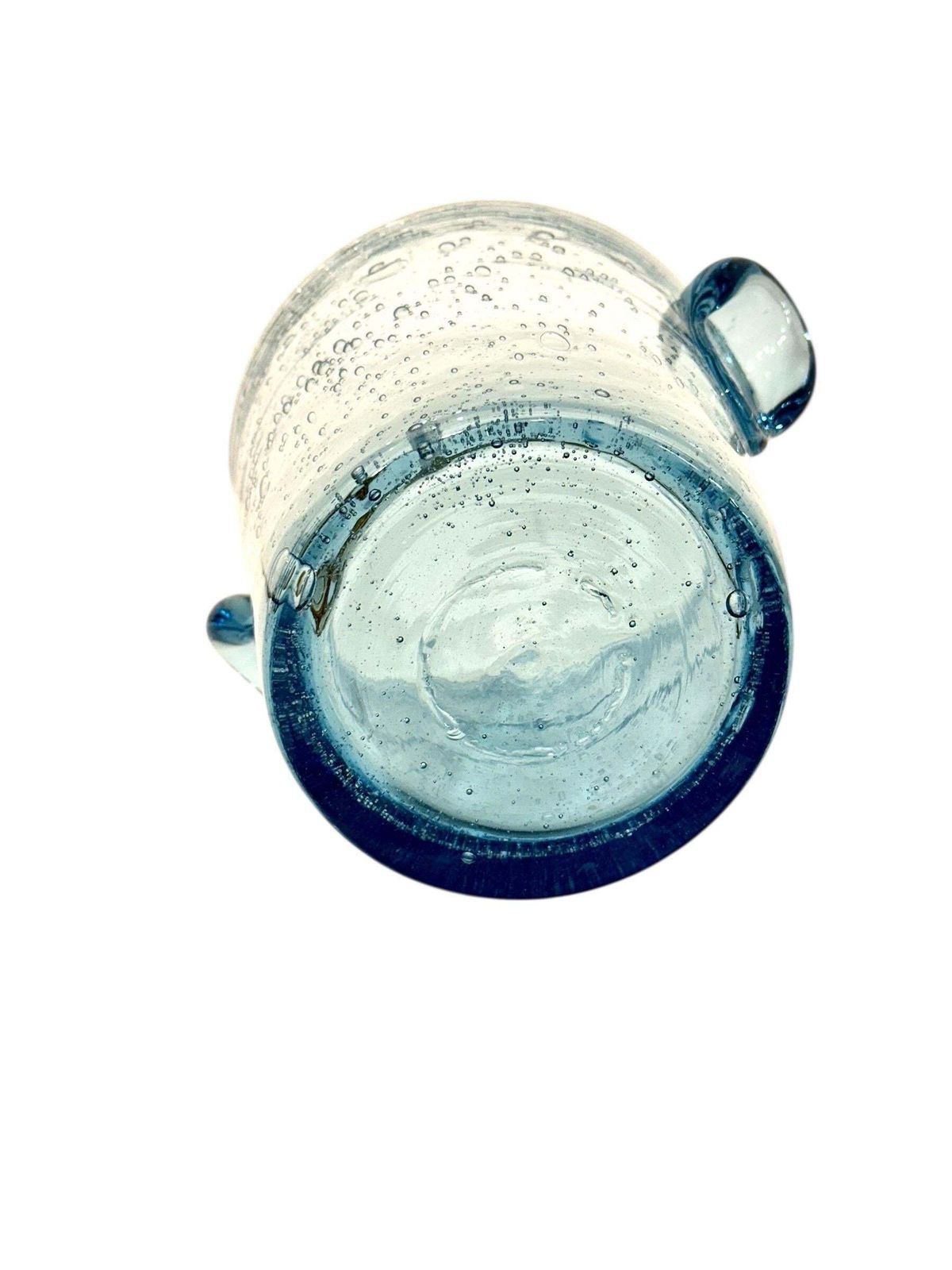 424.0 Biot Blue Bubble Glass Ice Bucket, Hand Blown, Coastal Design, France photo