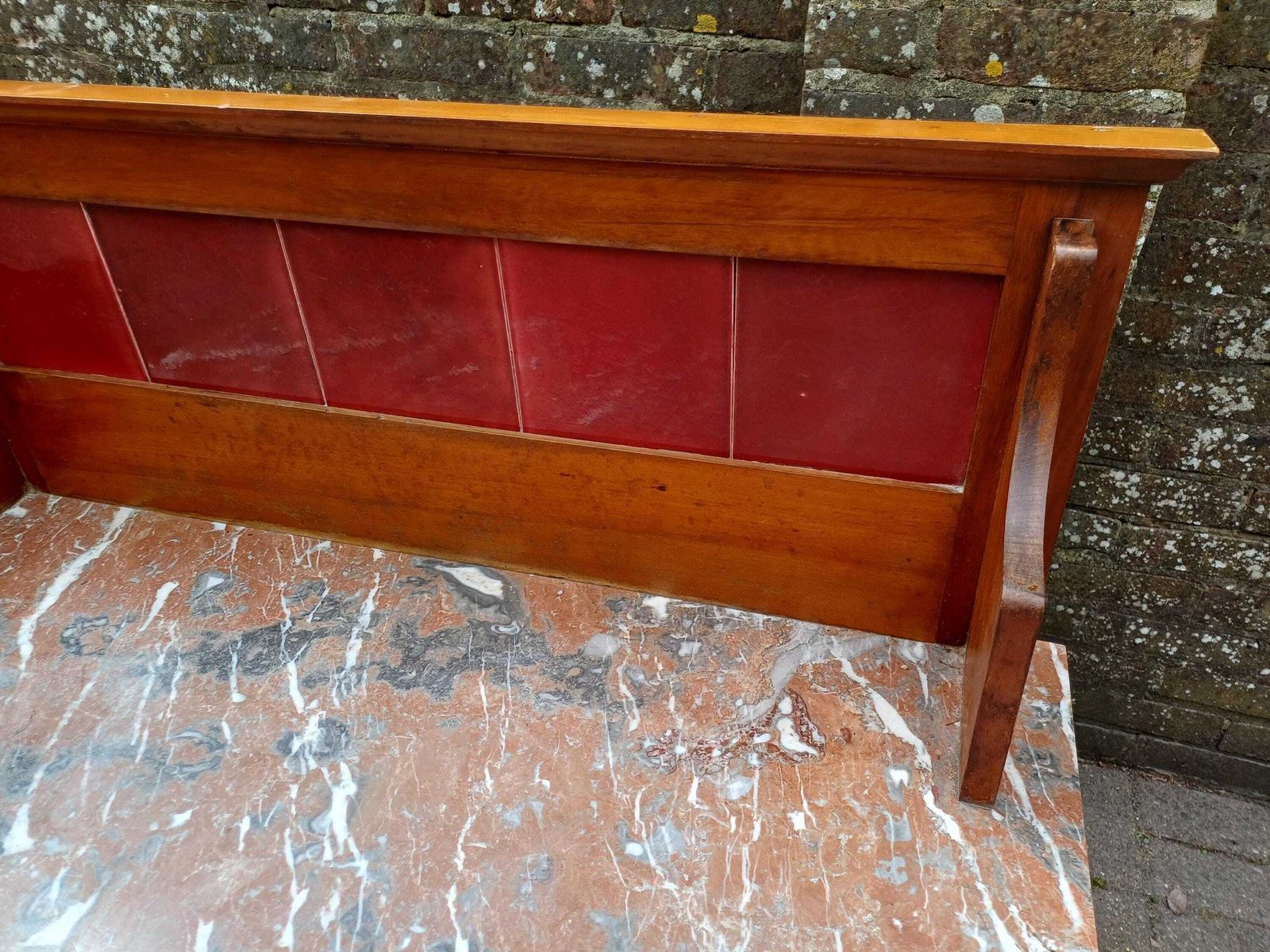 photo vintage Early 20th Century Satinwood Washstand Marble Top Tile Back Antique Bedroom Cabinet On Casters Original Finish Edwardian Free Hand Delivery
