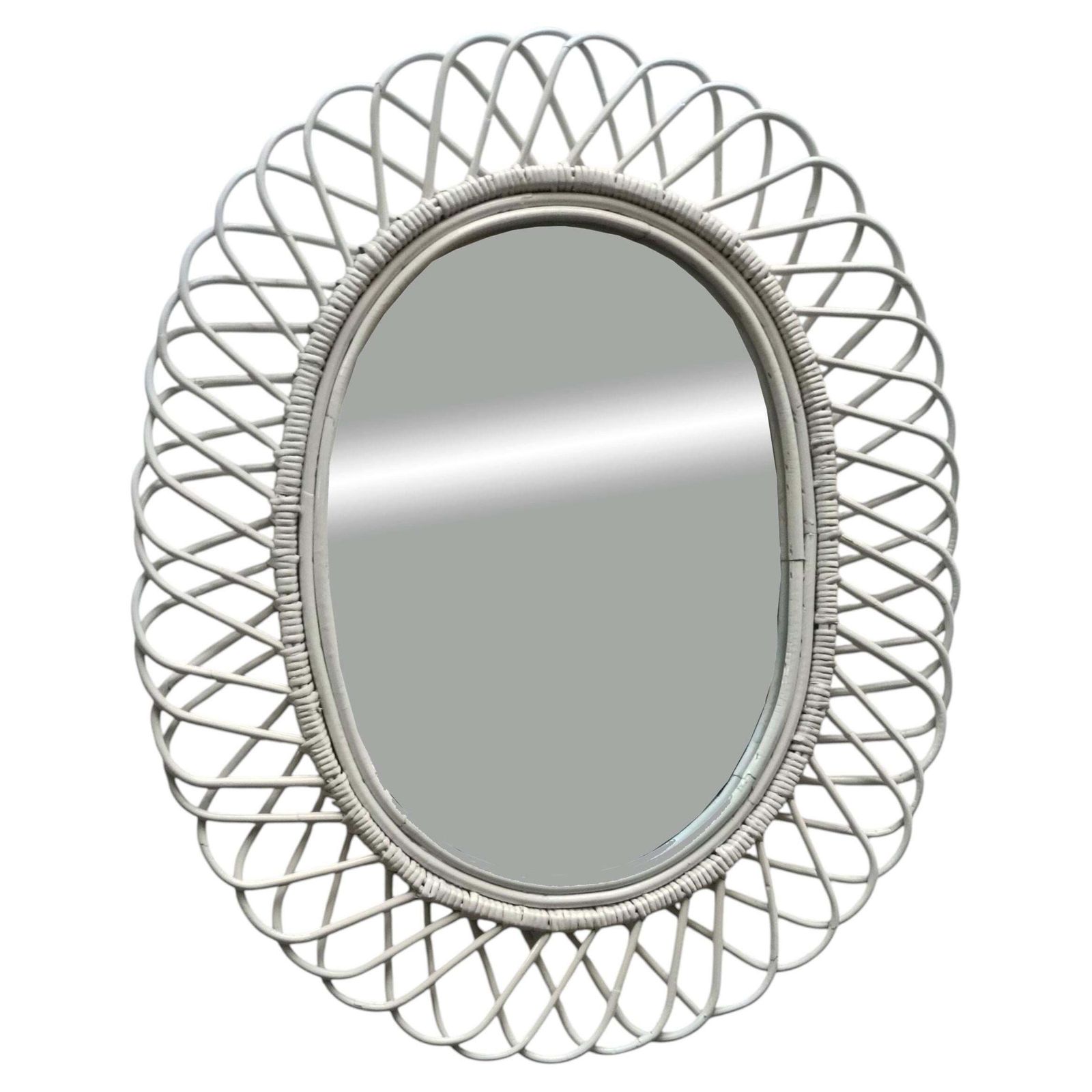 Franco Albini For Bonacina Oval Wall Mirror In White Rattan, Italy, 1960s