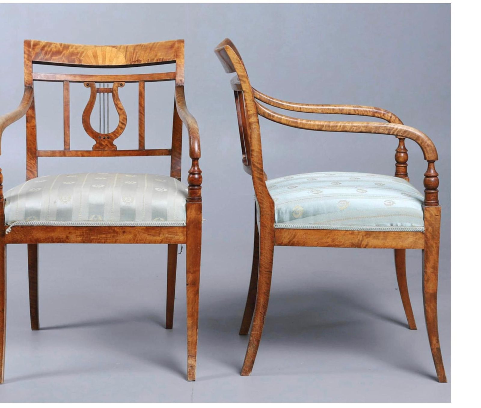 Biedermeier Carver Chairs Swedish Late 1800s Antique Golden Birch Square Pair photo 3500.0