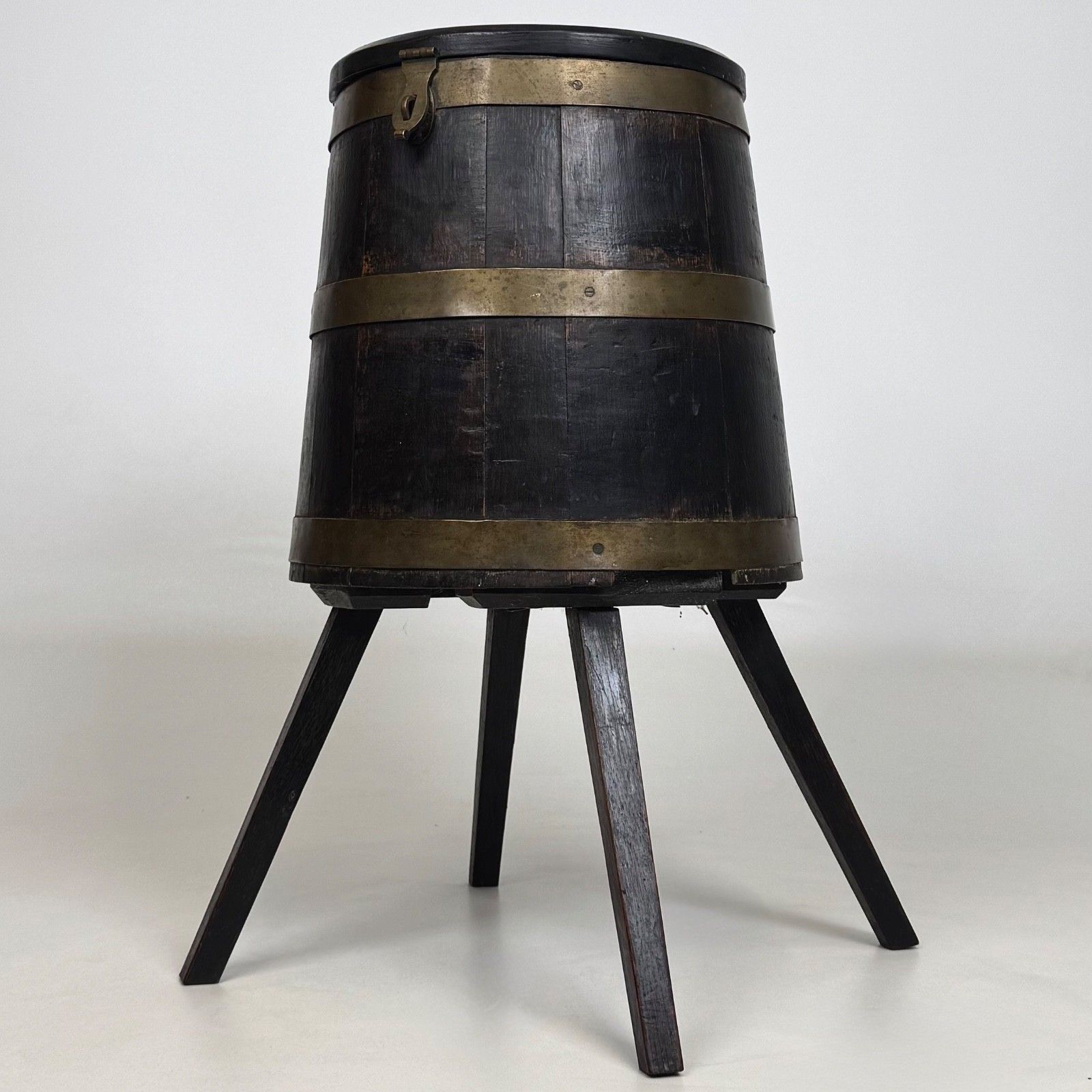 Antique 20th Century Unique Brass Bound Storage Barrel In Oak ( Af 5543 )