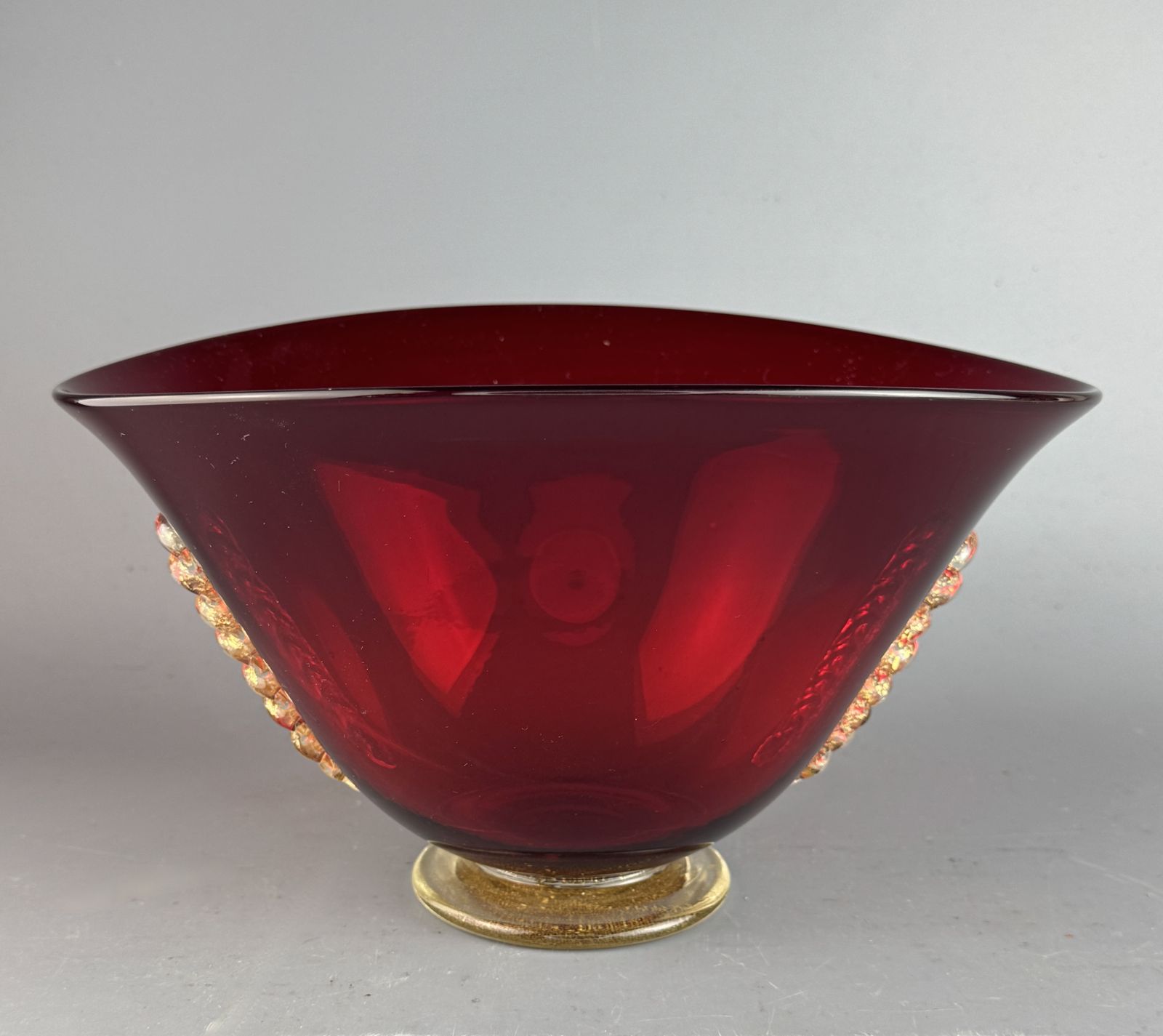 Mid Century Murano Ruby & Aventurine Glass Bowl Circa 1950 photo furniture