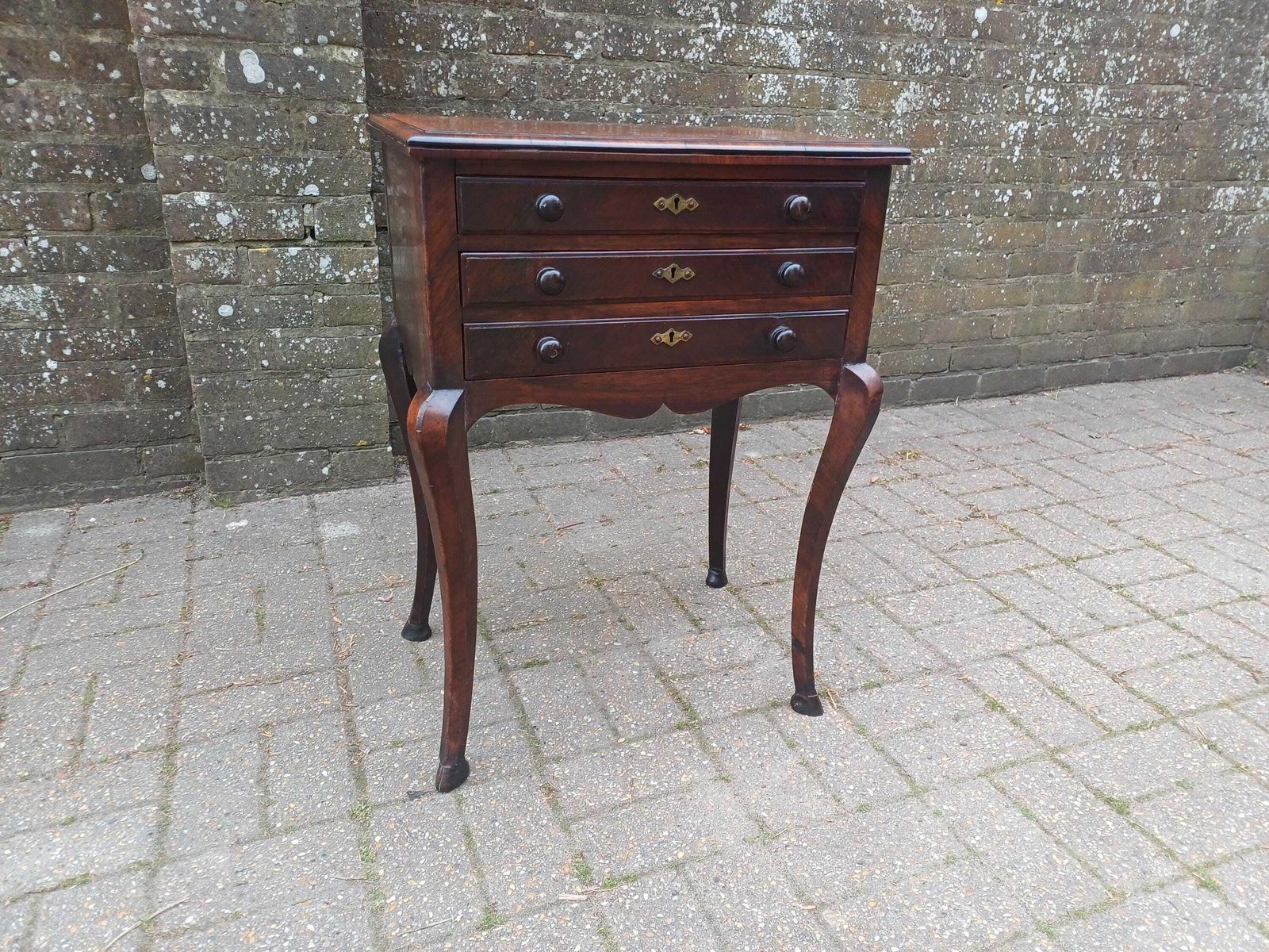 Antique Rosewood Side Table 3 Drawer Chest Georgian Style Writing Table Vintage Cabinet Brass Escutcheons photo vintage