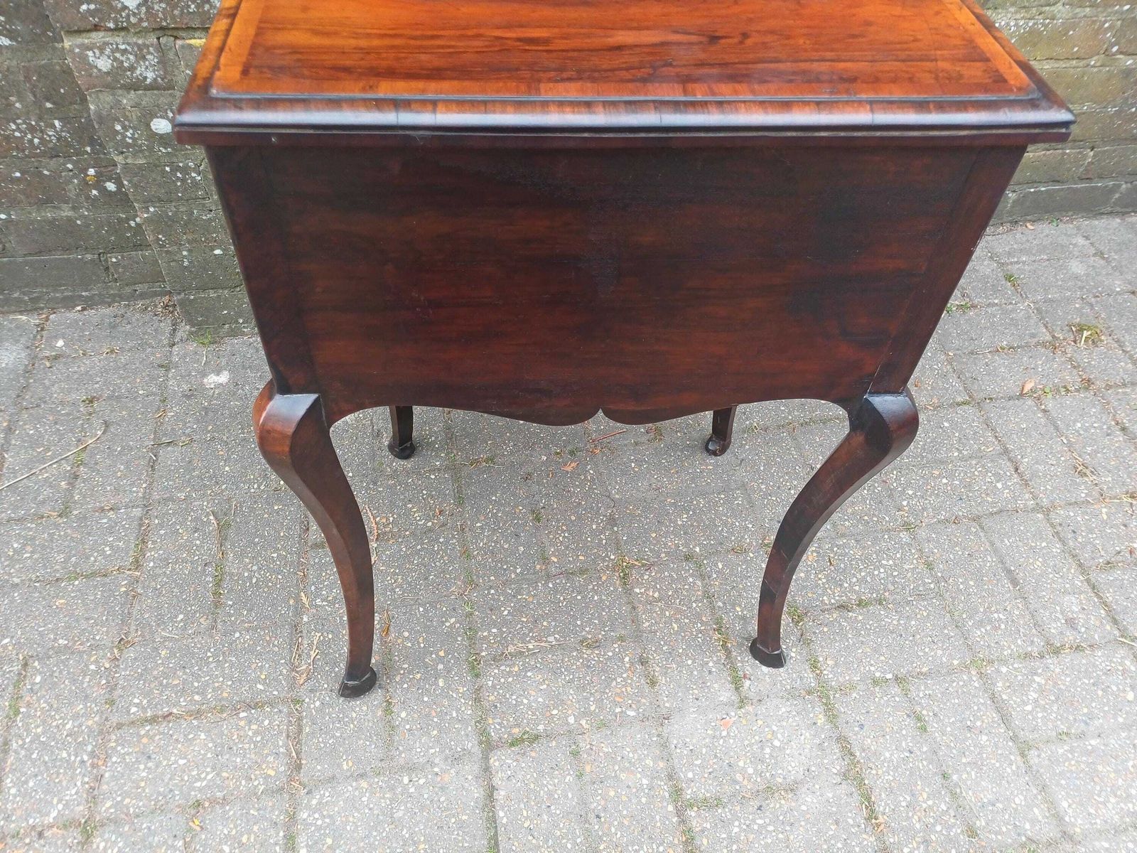 photo for sale Antique Rosewood Side Table 3 Drawer Chest Georgian Style Writing Table Vintage Cabinet Brass Escutcheons