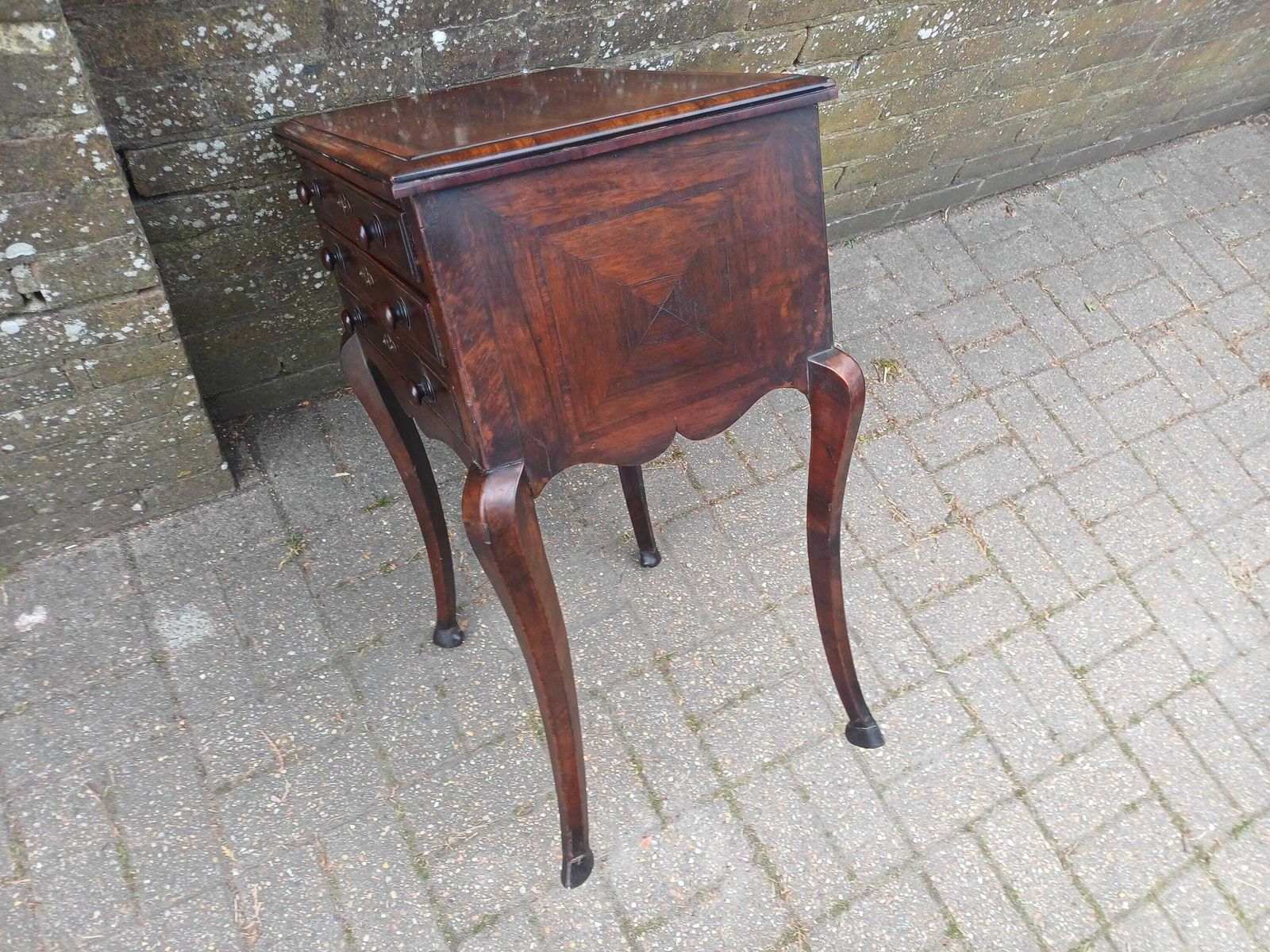 Furniture Antique Rosewood Side Table 3 Drawer Chest Georgian Style Writing Table Vintage Cabinet Brass Escutcheons photo