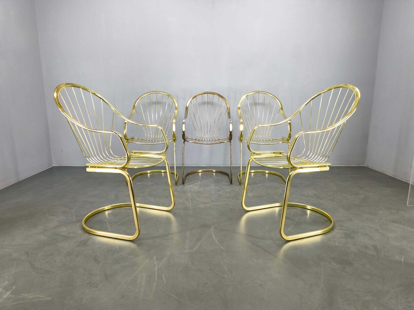 Set Of 5 Gastone Rinaldi Brass Dining Chairs For Rima, Italy 1970s photo Furniture