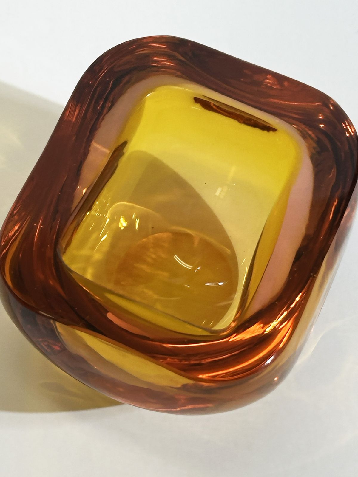 photo furniture Murano Glass Bowl, Sommerso Geode Form, Orange Pink, Italy 1970s