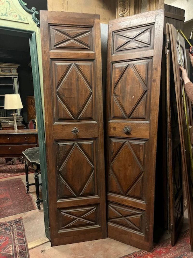 Set Of No. 2 Carved Walnut Double Doors With Lozenges, Italy photo 7788.0